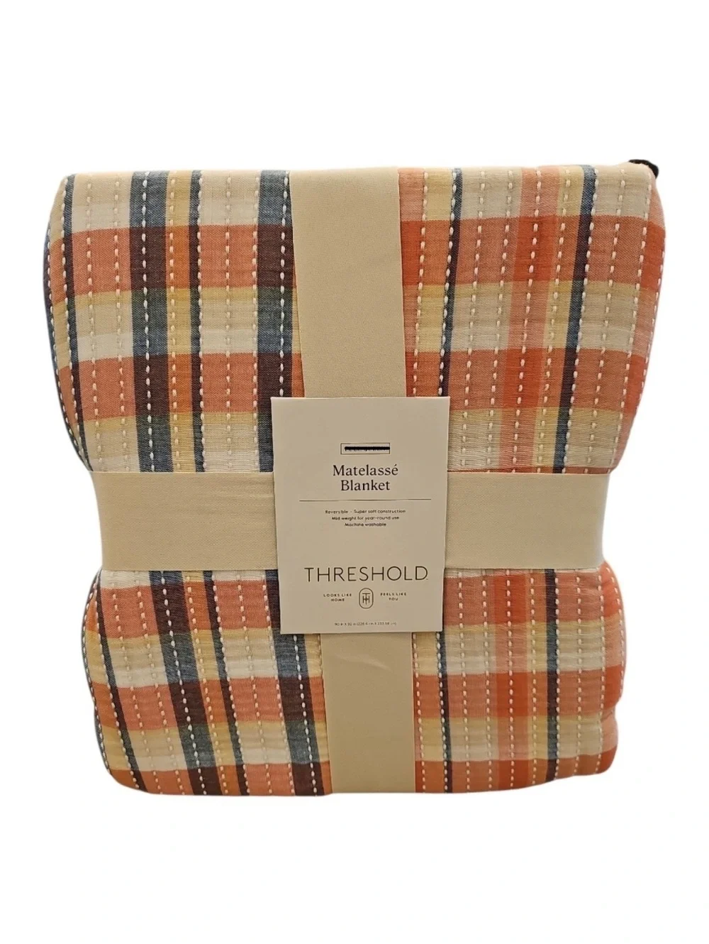Threshold Matelassé Spring Plaid Blanket Pink/Blue Earthtones